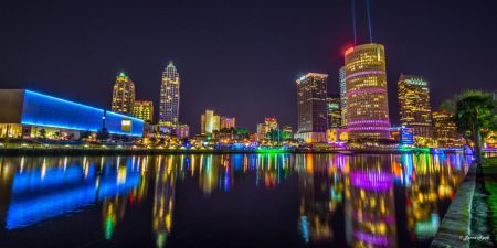 Tampa Bay lights reflected on water