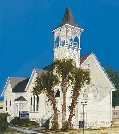 white church with blue sky